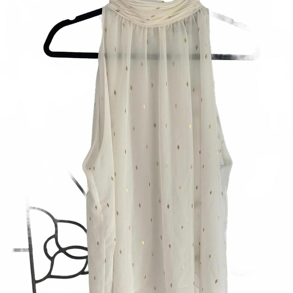 ZAC & RACHEL Women's Elegant Creme Halter Top - Gold Diamonds accents - XL